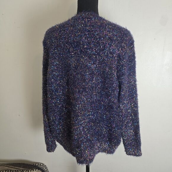 Lane Bryant Sweater Size 22/24 Crew Neck Tinsel Eyelash Festive Party Stretch - Picture 6 of 11